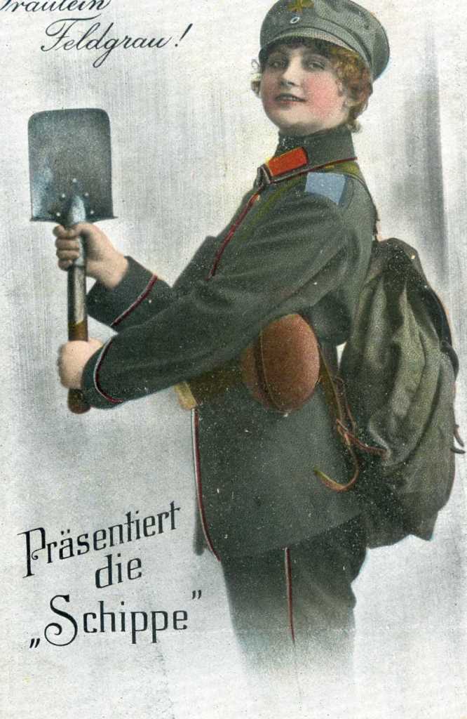 143 deutsche Postkarte 1. WK 1916 Soldatin mit Spaten